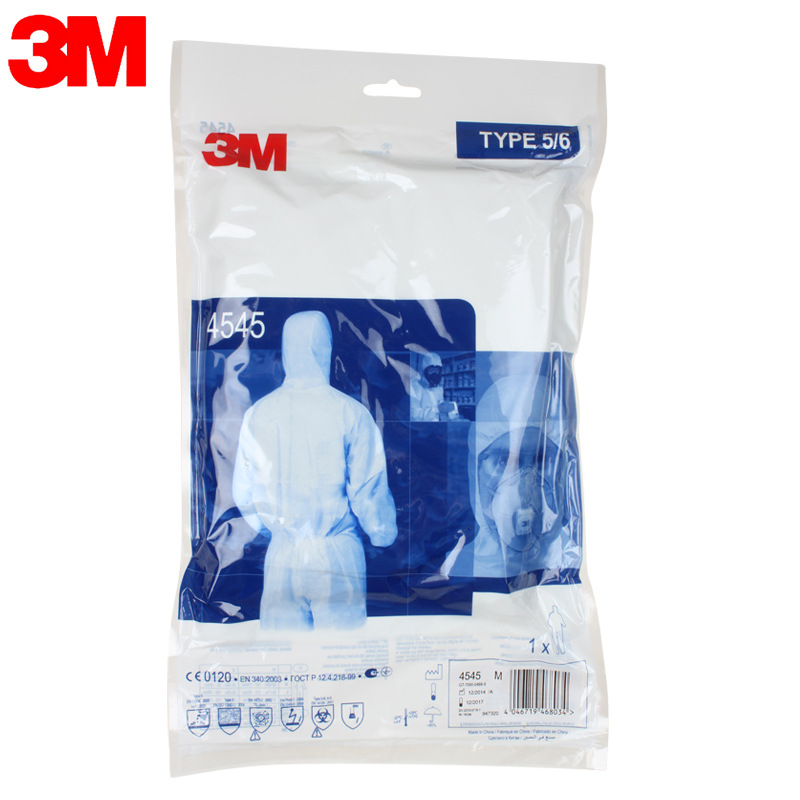 3M4545白色连体防护服工作服防粉尘防静电隔离衣