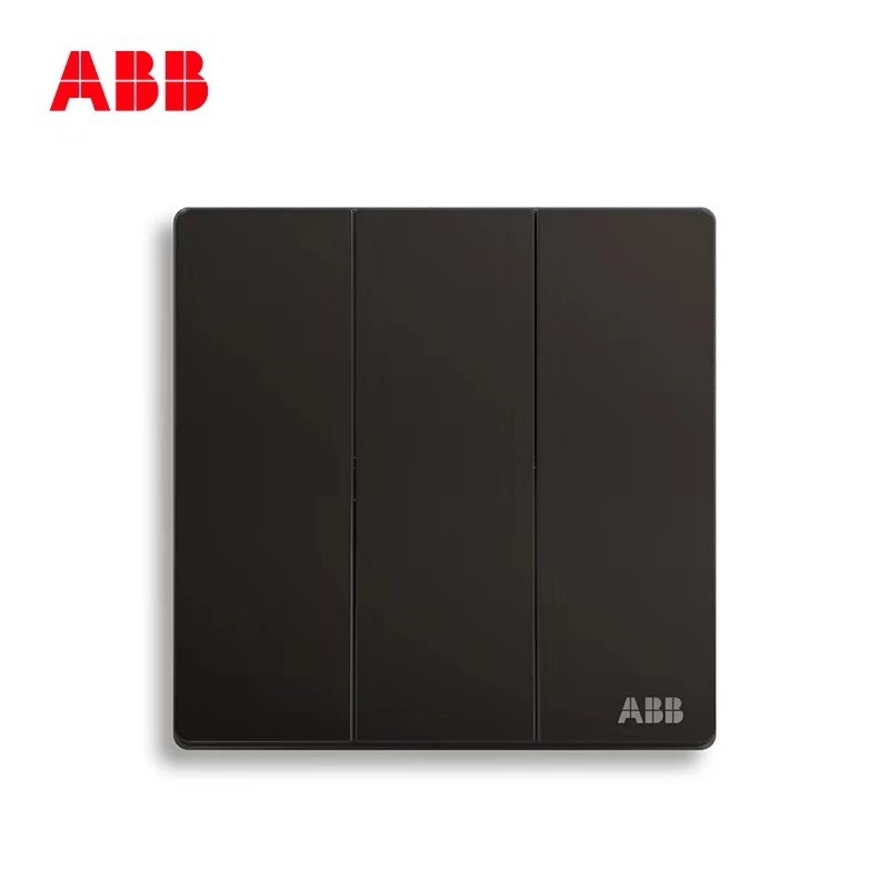 ABB开关插座面板家用86型墙壁电源三孔插座10A轩致黑色AF203-885