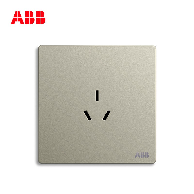 ABB开关插座面板家用86型轩致香槟银一位三孔插座10A AF203-CS