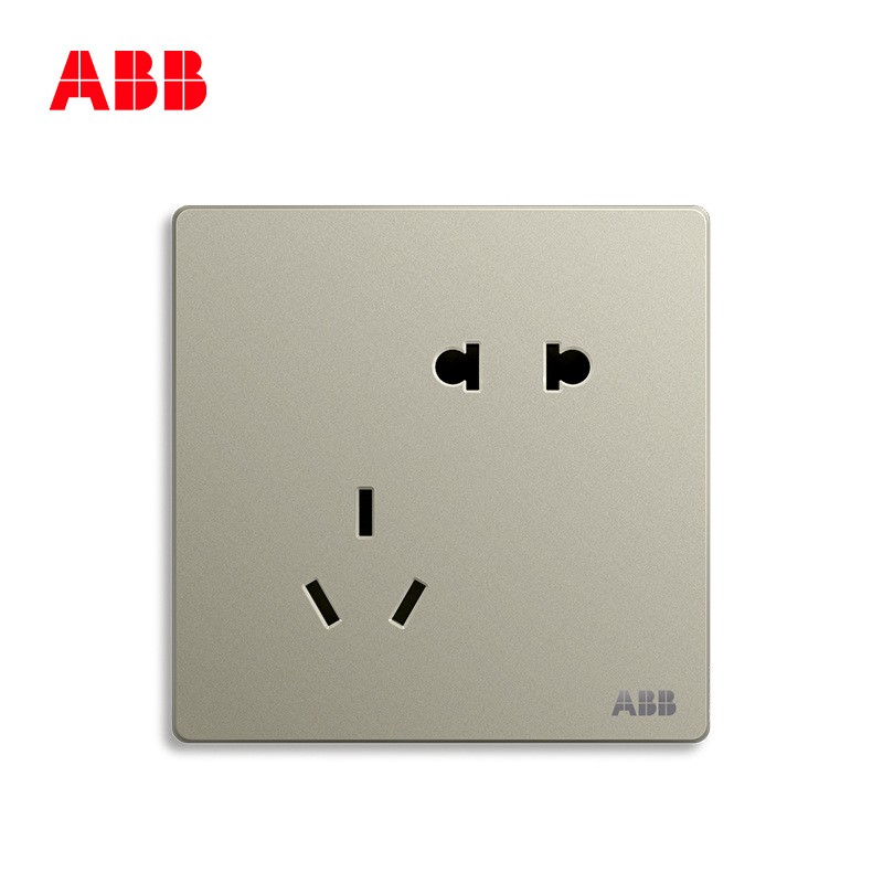 ABB轩致香槟银开关插座面板家用墙壁电源五孔插座二三插AF205-CS